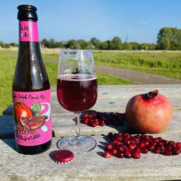 Pomegranate beer bottle and glass with pomegranate