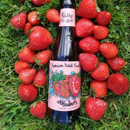 Strawberry beer bottle with strawberries