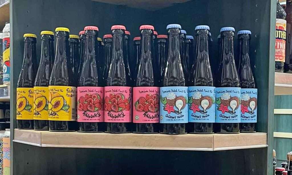 Bottles of beer on liquor store shelves
