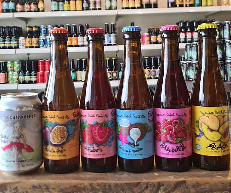 A row of bottles and a can of beer representing thirst-quenching choice at  Bierwinkel Reeshof